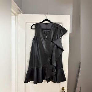 Ruffle PU Black Asymmetrical Women's Dress